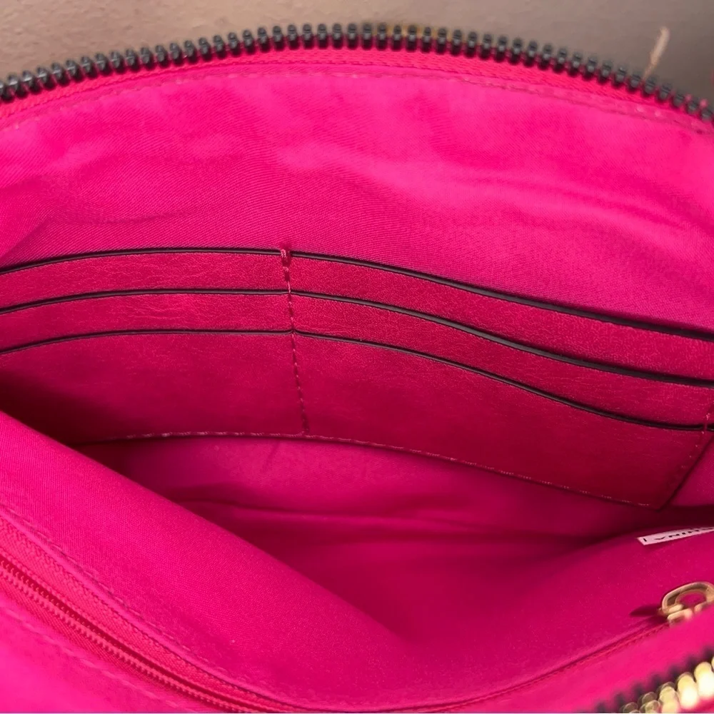 Fuchsia Pink Clutch Purse Tassel Faux Leather Bag Round Handle Zip Closure